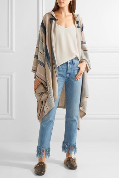MAIYET Leather-trimmed striped cashmere-blend cape capes fall thanksgiving dinner 