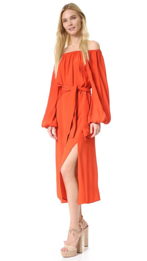 MLM LABEL Dash Midi Off The Shoulder Dress Paprika  off the shoulder wedding guest dresses fall 2016
