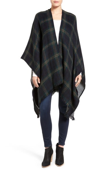 MODENA Reversible Plaid & Herringbone Cape Ink