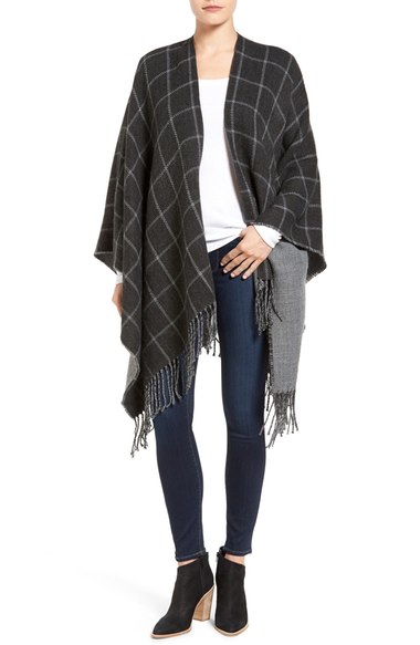 MODENA Reversible Solid & Windowpane Check Cape Dark Heather Grey capes fall 2016