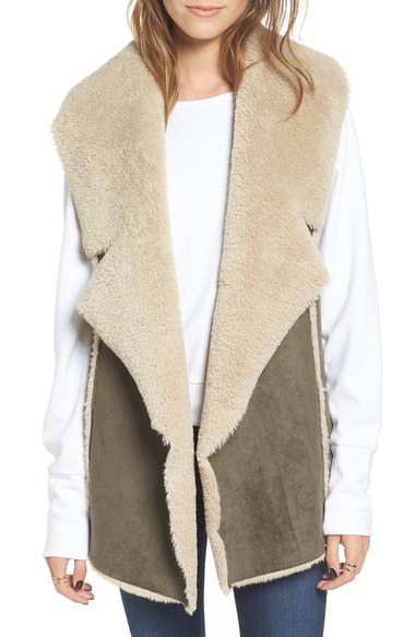 MOON RIVER Faux Shearling Vest Dark Olive faux fur vests fall 2016