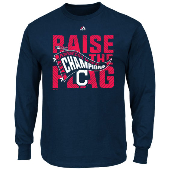 Majestic Cleveland Indians Navy 2016 American League Champions Raise The Flag Locker Room Long Sleeve T-Shirt