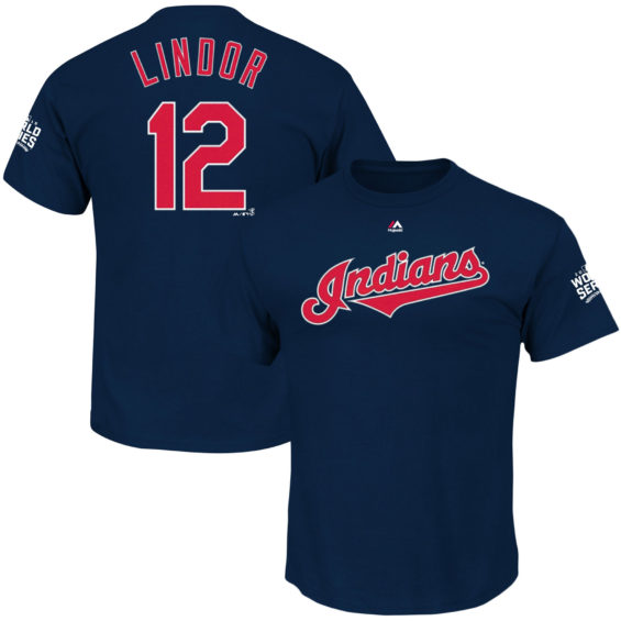 Majestic Francisco Lindor Cleveland Indians Navy 2016 World Series Bound Name & Number T-Shirt