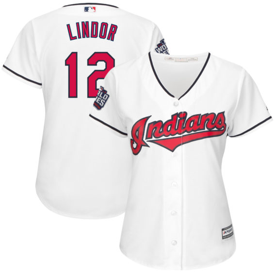 Majestic Francisco Lindor Cleveland Indians Women's White 2016 World Series Bound Cool Base Jersey