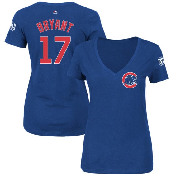 Majestic Kris Bryant Chicago Cubs Women's Royal 2016 World Series Bound Name and Number T-Shirt