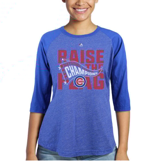 Majestic Threads Chicago Cubs Women's Royal 2016 National League Champions Locker Room 3/4-Sleeve Raglan T-Shirt chicago cubs nlcs champions shirts