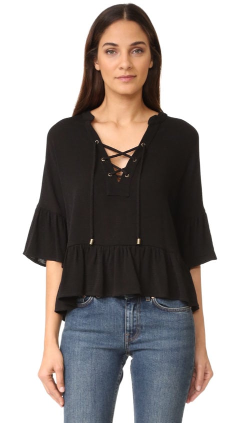 Maven West Haylee Lace Up Ruffle Top Black lace-up tops fall 2016