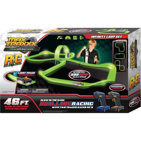 Max Traxxx Tracer Racer Glow-in-the-Dark R/C Infinite Loop Race Set, 46' Track toy portfolio 