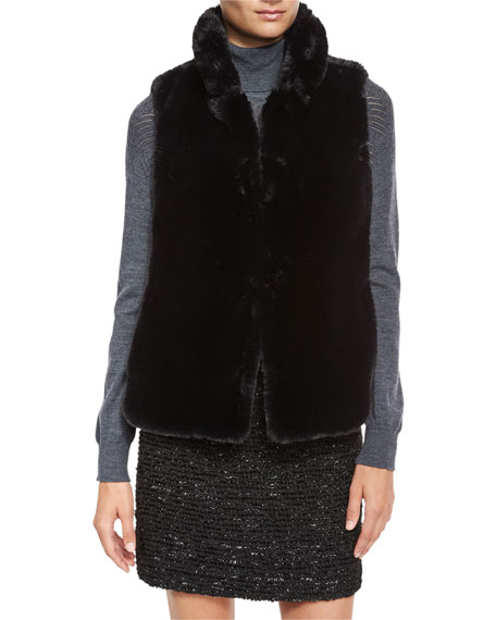 Milly Stand-Collar Faux-Fur Vest Black faux fur vests fall 2016