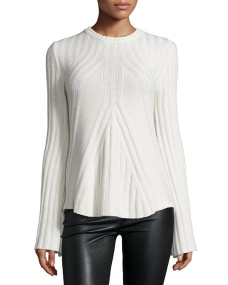 Neiman Marcus Cashmere Collection Ribbed Cashmere-Blend Bell-Sleeve Flared Sweater Vanilla bell sleeve sweaters fall 2016 trend