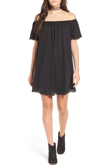 Painted Threads Off the Shoulder Shift Dress Black off the shoulder fall wedding guest dresses 
