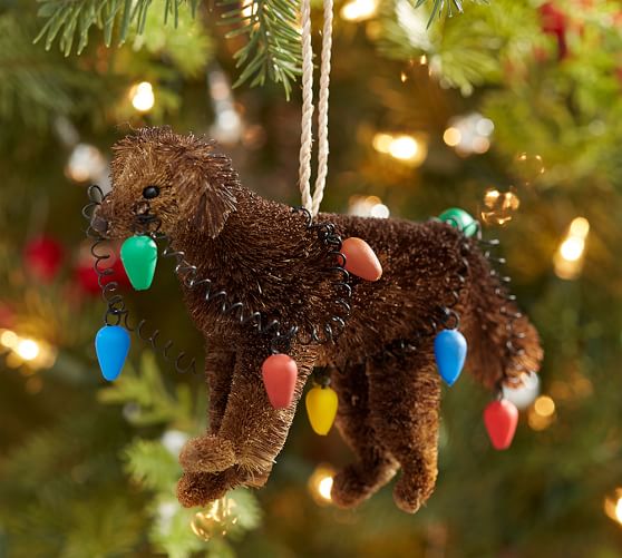 Pottery Barn BOTTLE BRUSH CHOCOLATE LAB WITH LIGHTS ORNAMENT, BENEFITING GIVE A LITTLE HOPE CAMPAIGN pottery barn friends and family sale