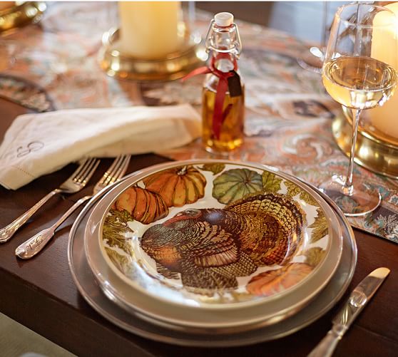 Pottery Barn HERITAGE TURKEY DINNER PLATES, SET OF 4 pottery barn friends and family sale