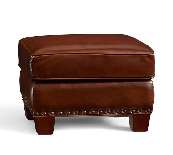 Pottery Barn IRVING LEATHER STORAGE OTTOMAN WITH NAILHEADS pottery barn flash sale