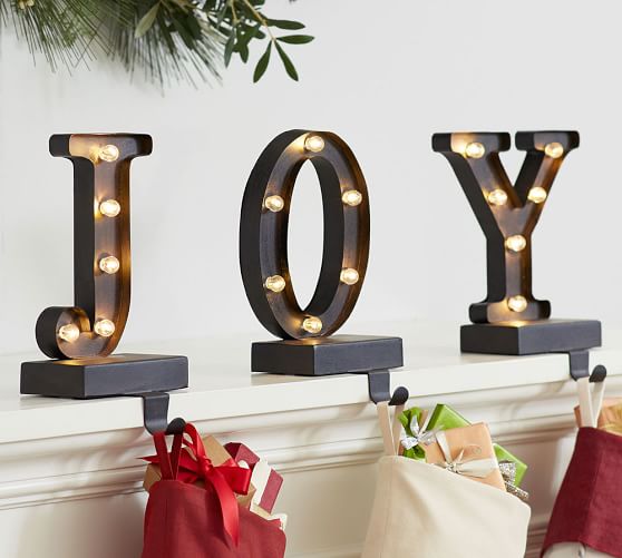 Pottery Barn LIT BRONZE WORD STOCKING HOLDER - JOY pottery barn friends and family sale