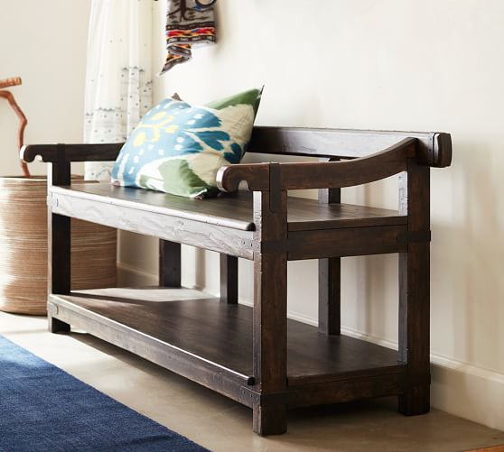Pottery Barn MADDOX BENCH Rustic Tobacco Stain pottery barn flash sale