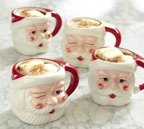 Pottery Barn SANTA FIGURAL MUG, MIXED SET OF 4 - BENEFITING GIVE A LITTLE HOPE CAMPAIGN pottery barn mugs sale
