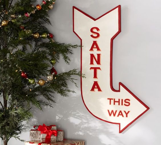 Pottery Barn SANTA THIS WAY SIGN WALL ART pottery barn friends and family sale