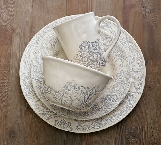 Pottery Barn SCARLETT DEBOSSED PAISLEY PATTERN MUG, SET OF 4 pottery barn mugs sale