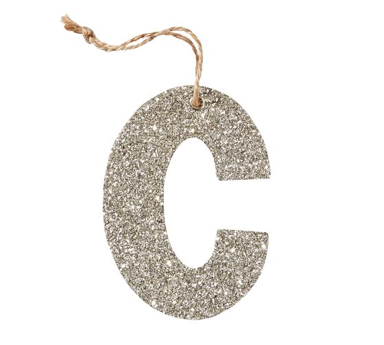Pottery Barn SILVER GERMAN GLITTER LETTER ORNAMENTS pottery barn friends and family sale