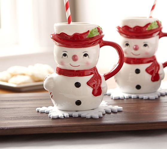 Pottery Barn SNOWMAN FIGURAL MUG - BENEFITING GIVE A LITTLE HOPE CAMPAIGN pottery barn mugs sale