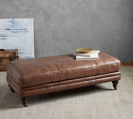 Pottery Barn TRUMAN LEATHER OTTOMAN Espresso pottery barn flash sale
