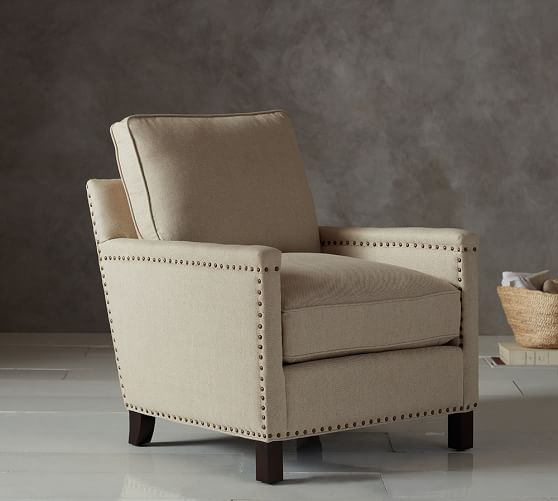 Pottery Barn TYLER UPHOLSTERED ARMCHAIR NAILHEAD TRIM pottery barn flash sale