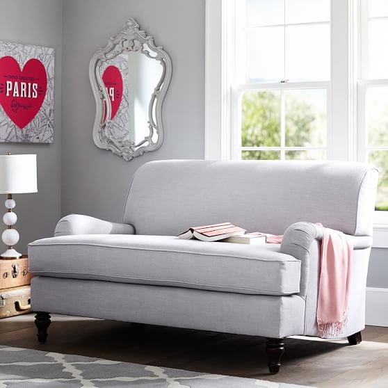 Pottery Barn Teen Alston Loveseat Angel Linen Blend Gray pottery barn teen seating sale