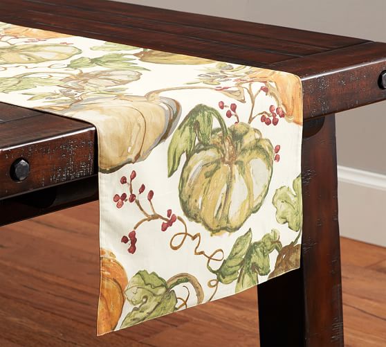 Pottery Barn WATERCOLOR PAINTED PUMPKIN TABLE RUNNER pottery barn friends and family sale