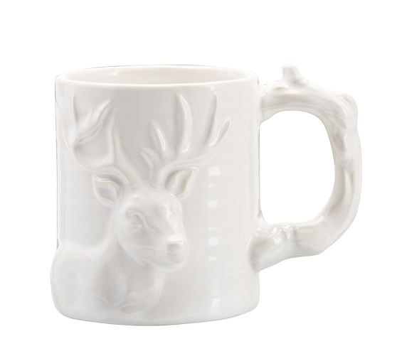 Pottery Barn WHITE FIGURAL MUG - DEER pottery barn mugs sale