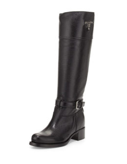 Prada Cervo Logo Riding Boot Black Nero riding boots fall 2016