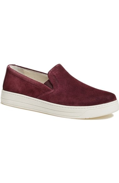 Prada Slip-On Sneaker (Women) Burgundy Suede slip-on sneakers fall 2016