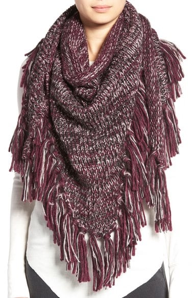 Rebecca Minkoff Chunky Knit Fringe Triangle Scarf Aubergine Black Pale Pink