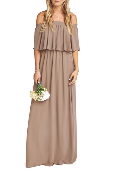 Show Me Your Mumu 'Hacienda' Convertible Off the Shoulder A-Line Gown Dune off the shoulder fall wedding guest dresses 
