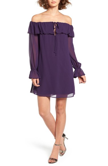 Speechless Off the Shoulder Chiffon Dress Eggplant off the shoulder dresses fall wedding guest season 