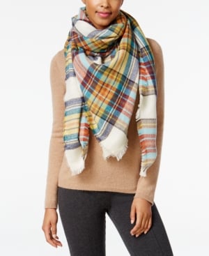 Steve Madden Classic Plaid Square Blanket Scarf Ivory blanket scarves fall 2016