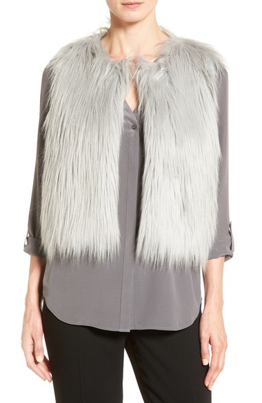 Tahari Elie Tahari 'Lilian' Faux Fur Vest Grey Ombre faux fur vests fall 2016