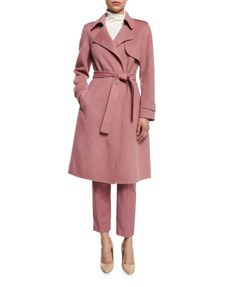 Theory Oaklane New Divided Open-Front Trench Coat Pink Willow  trench coats fall 2016