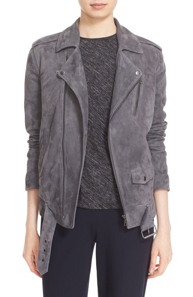 Theory 'Tralsmin Tidle' Suede Notch Collar Jacket Warm Grey suede moto jackets fall 2016