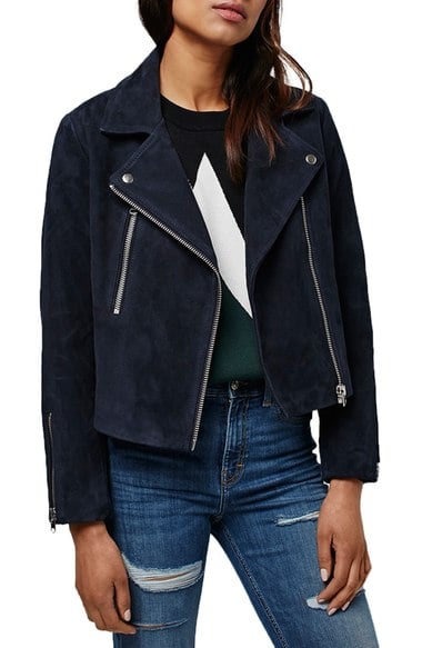 Topshop 'Julie' Suede Moto Jacket Navy Blue suede moto jackets fall 2016