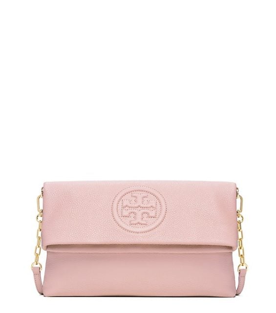 Tory Burch BOMBE FOLD-OVER CLUTCH Light Oak tory burch private sale
