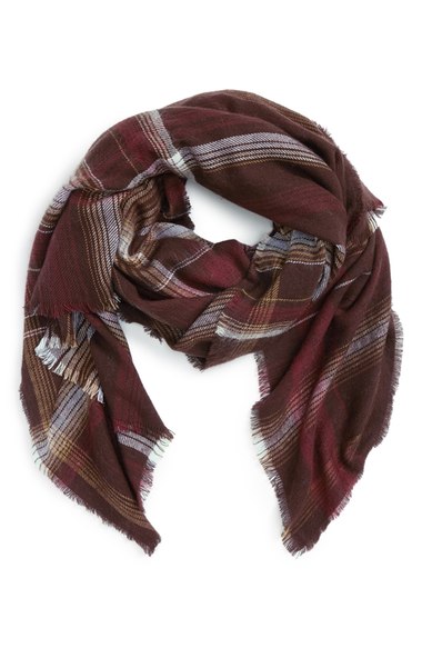 Treasure&Bond Blurred Tartan Blanket Wrap Burgundy Combo blanket scarves fall 2016