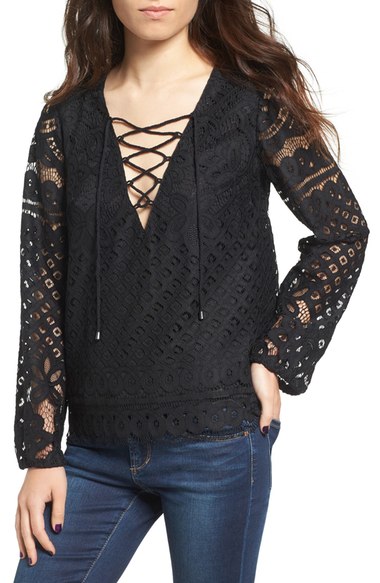 Tularosa Lace-Up Lace Blouse Black fall 2016 lace-up tops 