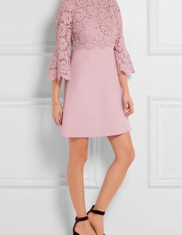 VALENTINO Bell-sleeve corded lace and crepe mini dress Antique Rose fit and flare dresses fall wedding guest season