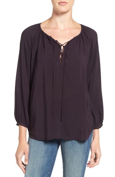 Velvet by Graham & Spencer Challis Lace-Up Blouse Blackberry lace-up tops fall 2016