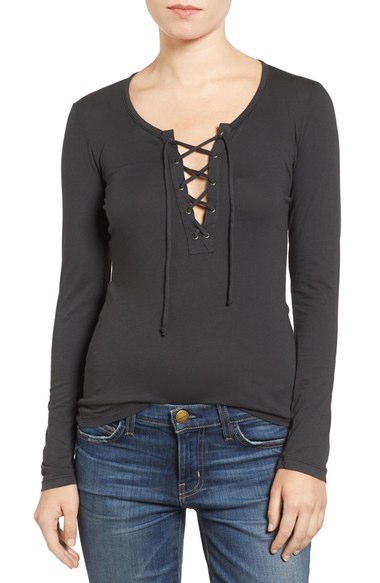 Velvet by Graham & Spencer Whisper Lace-Up Top Cobble lace-up tops fall 2016