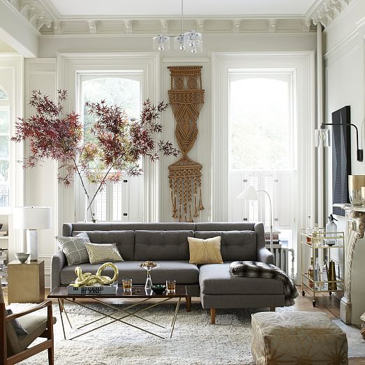 West Elm Crosby 2-Piece Chaise Sectional Pebble Weave Shale west elm sale