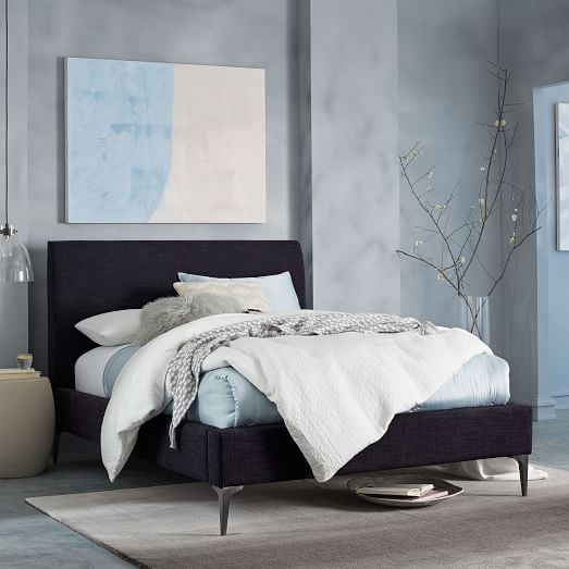 West Elm Deco Upholstered Bed - Yarn-Dyed Linen Weave west elm sale