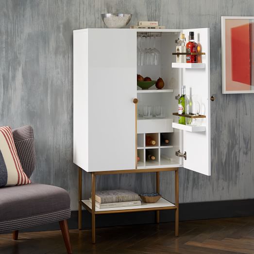 West Elm Downing Bar Cabinet - White/Antique Brass west elm sale