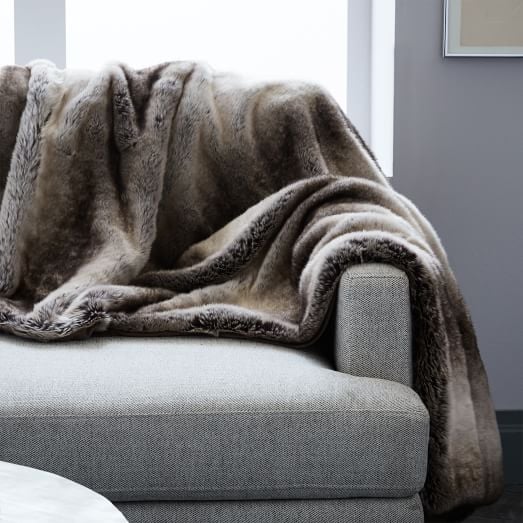 West Elm Faux Fur Ombre Throw - Mocha west elm sale